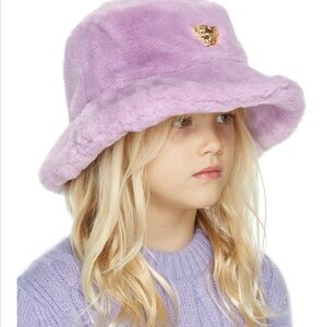 Versace Lilac Plush Faux Fur Kids Bucket Hat with Gold Medusa
